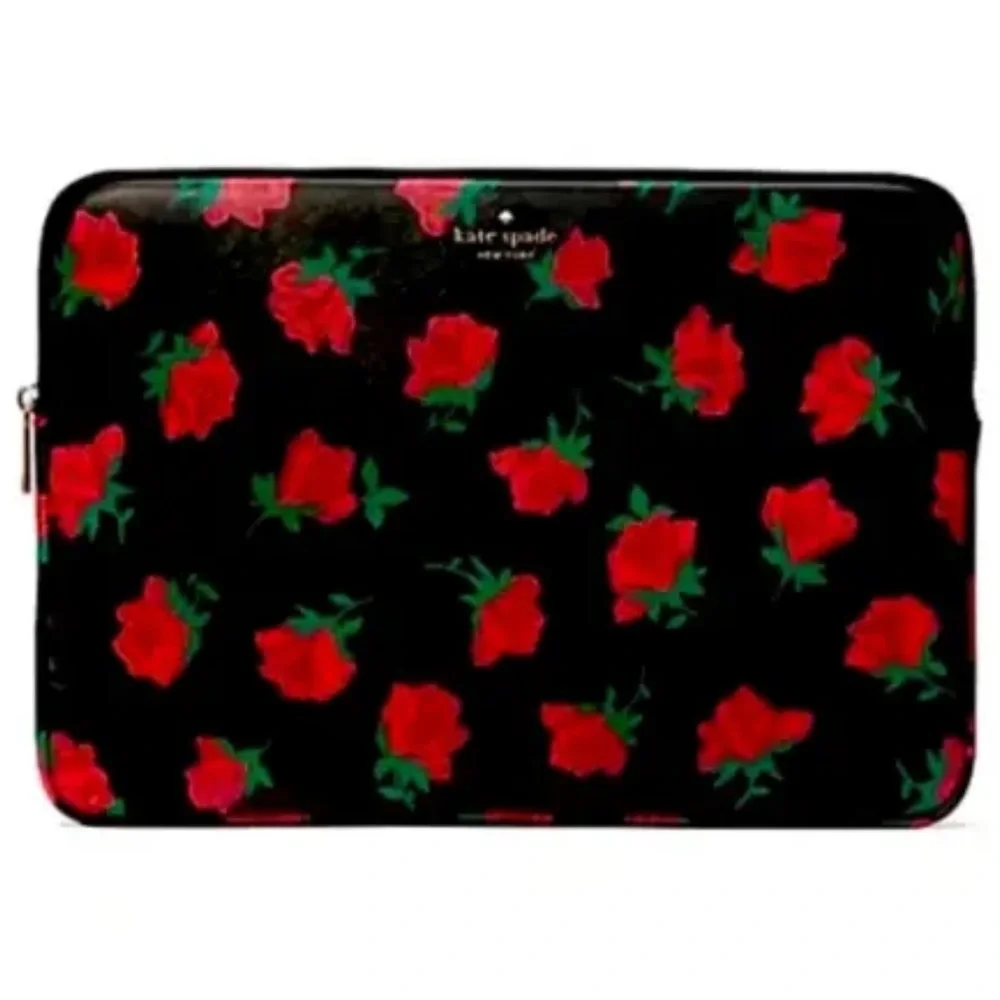 KATE SPADE MADISON BLACK ROSE TOSS PRINTED LAPTOP SLEEVE CASE BAG $110 N…